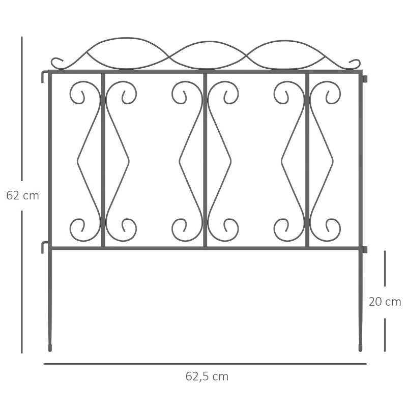 Outsunny Set de 4 vallas de jardín decorativas de metal Negro con adornos - 252x62 cm Negro