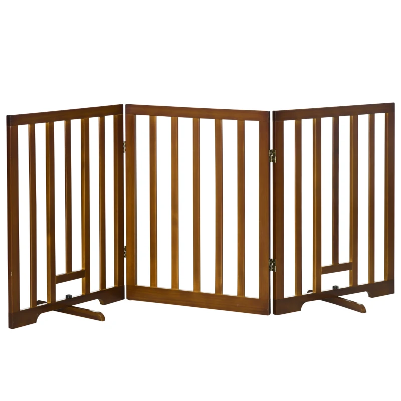 PawHut Ausziehbares Hundegitter mit 3 Paneelen und rutschfesten Standfüßen für Flure, Treppen und Räume, aus Kiefernholz, 181x35x76 cm, Dunkelbraun