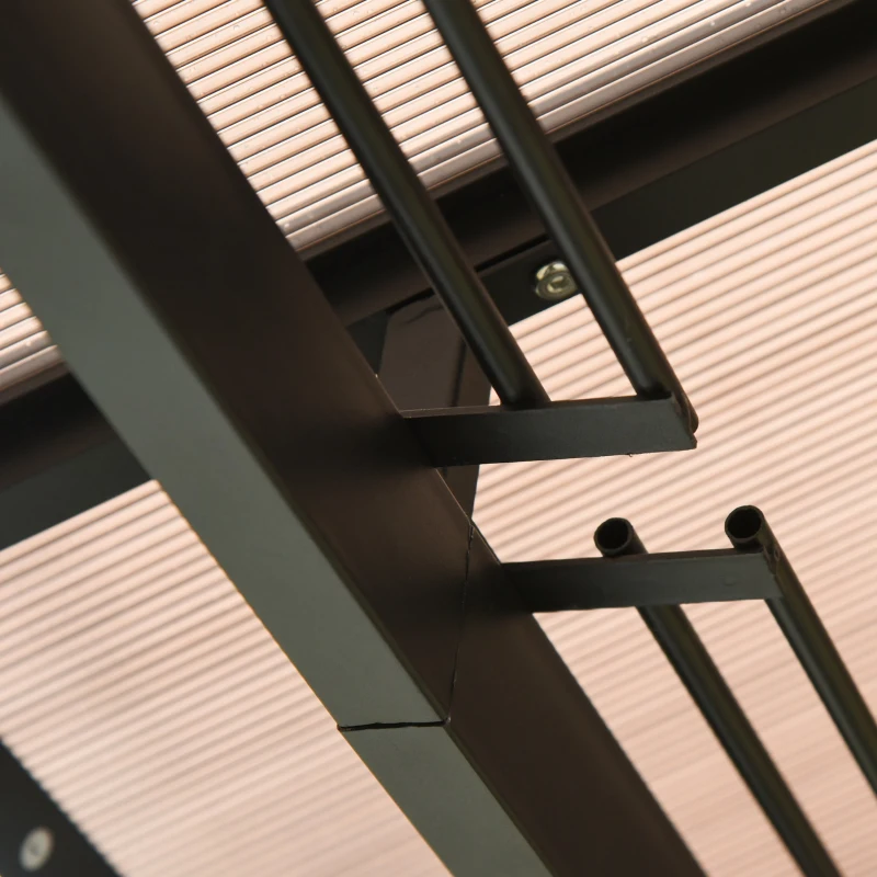 Outsunny Gazebbo Padiglione da Giardino con Tetto Rigido in Policarbonato Impermeabile, 4 Pareti Laterali Anti-UV, Zanzariere, 4 x 3 m, Grigio Scuro e Nero