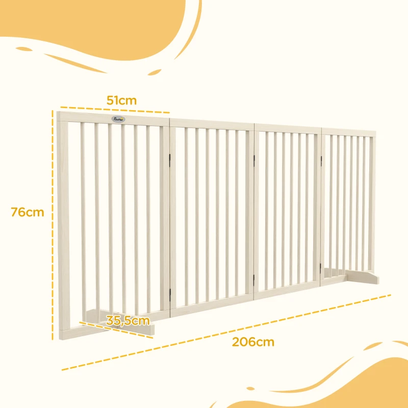 PawHut Modulares klappbares Haustier-Schutzgitter mit Stützbein, Massivholz, 206 x 35,5 x 76 cm