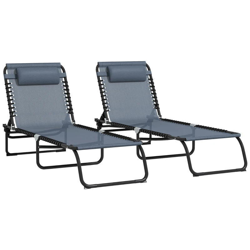 Outsunny Set mit 2 klappbaren Sonnenliegen, verstellbare Rückenlehne in mehreren Positionen, thermoplastischer Stahl, elastische Schnüre, graues Textilene