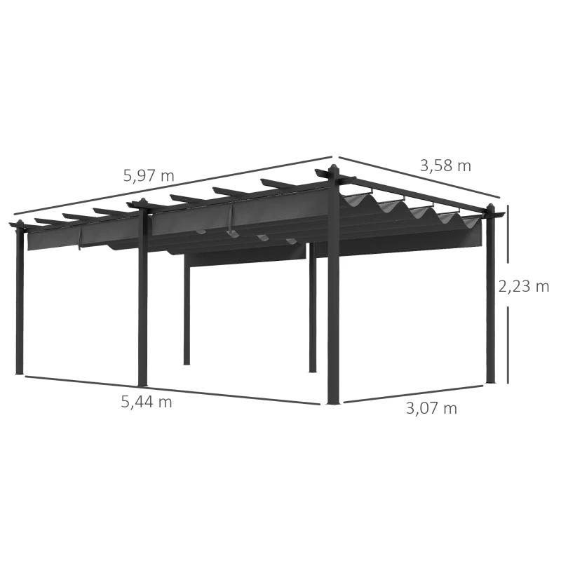Outsunny Pérgola retráctil 3,5x6 m pérgola para terraza estructura de aluminio + tela de poliéster - Gris oscuro