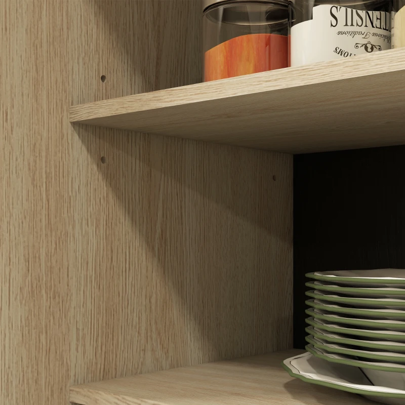 HOMCOM Mobile da cucina con 2 cassetti, 2 armadi, 4 vani con ripiani regolabili e passacavi, H170 cm, Nero e Legno