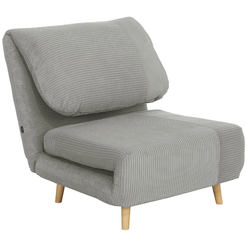 HOMCOM 2 en 1 Sillón Cama Ajustable con Reposacabezas Terciopelo de Cordón 82x89x83 cm Gris