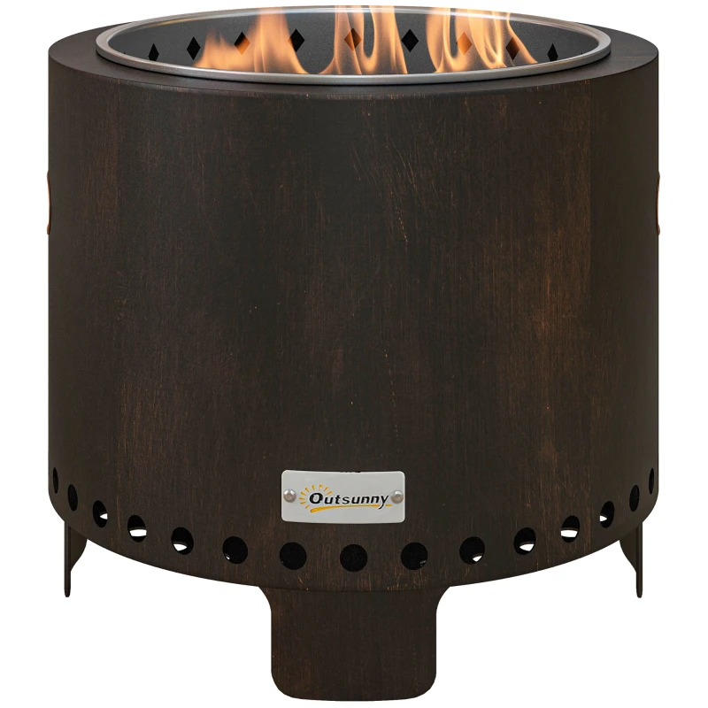Outsunny Chimenea de Fuego, Fogón, Fogata, resistente a la intemperie, 45x45x42 cm, Negro + Bronce