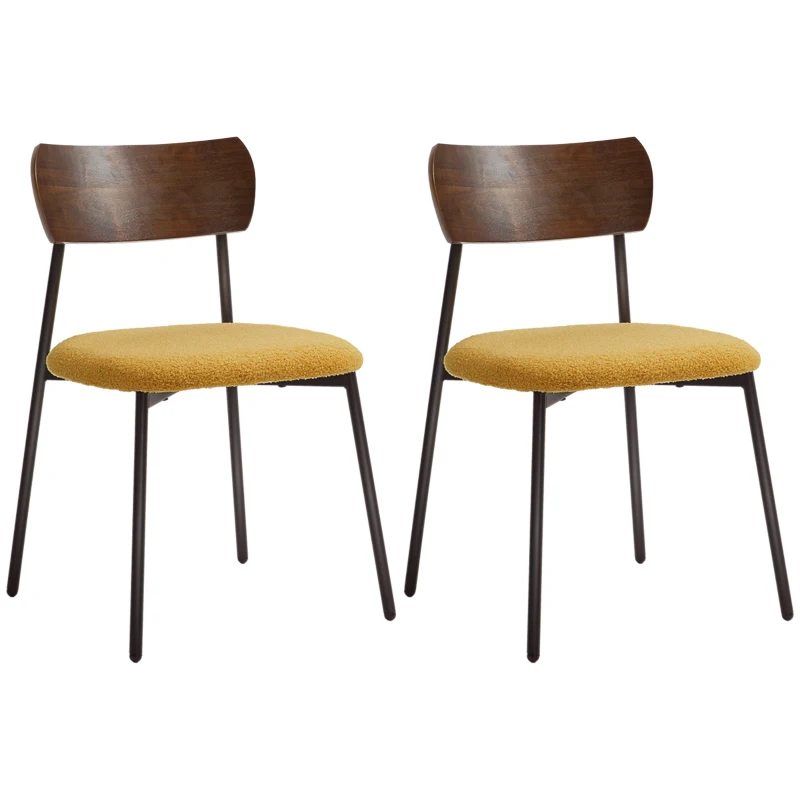 HOMCOM Set di 2 sedie da sala da pranzo con seduta effetto pelo, schienale curvo effetto legno, interni, giallo