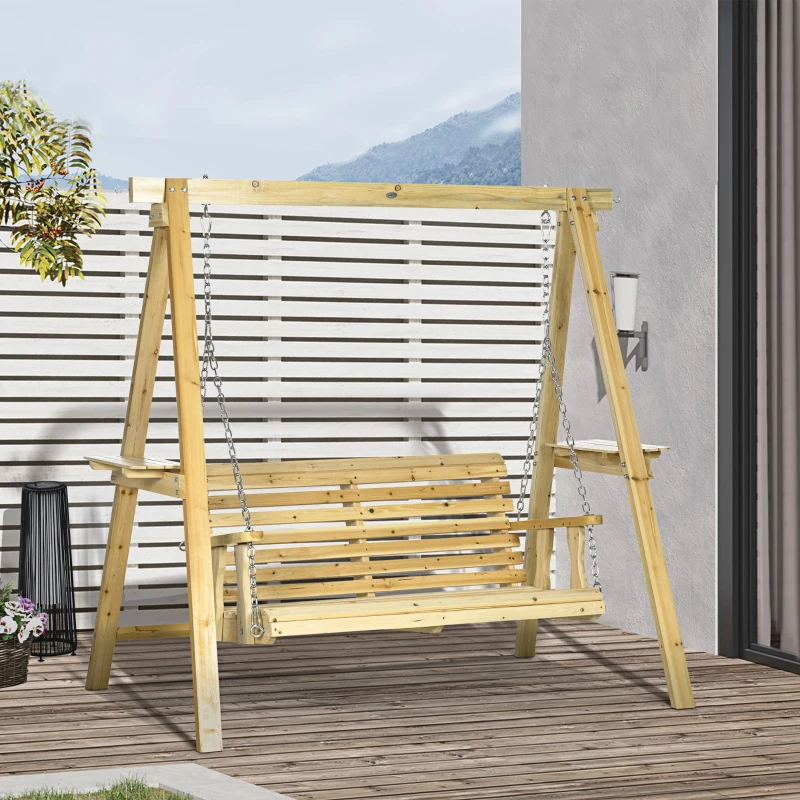 Outsunny Dondolo da Giardino a 2 Posti in Legno con Altezza Regolabile, 196 x 120 x 171 cm, Legno naturale