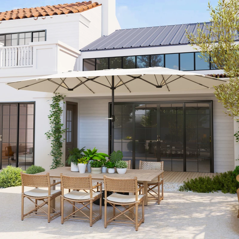 Outsunny Ombrellone Doppio 436 x 260 cm, Protezione UV, Ombrellone in Acciaio con Manovella, Beige