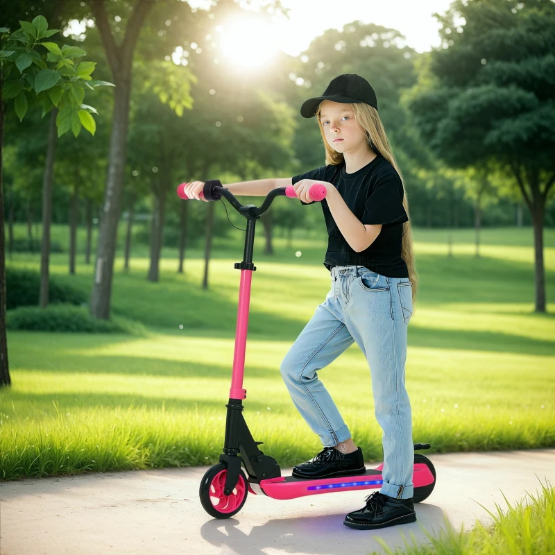 SPORTNOW Trottinette Électrique Pliable de +6 Ans Moteur 120 W Autonomie 6 KM MAX 10 KM/H Roues de 5" - 5,5" Hauteur Réglable Rose(m-5)
