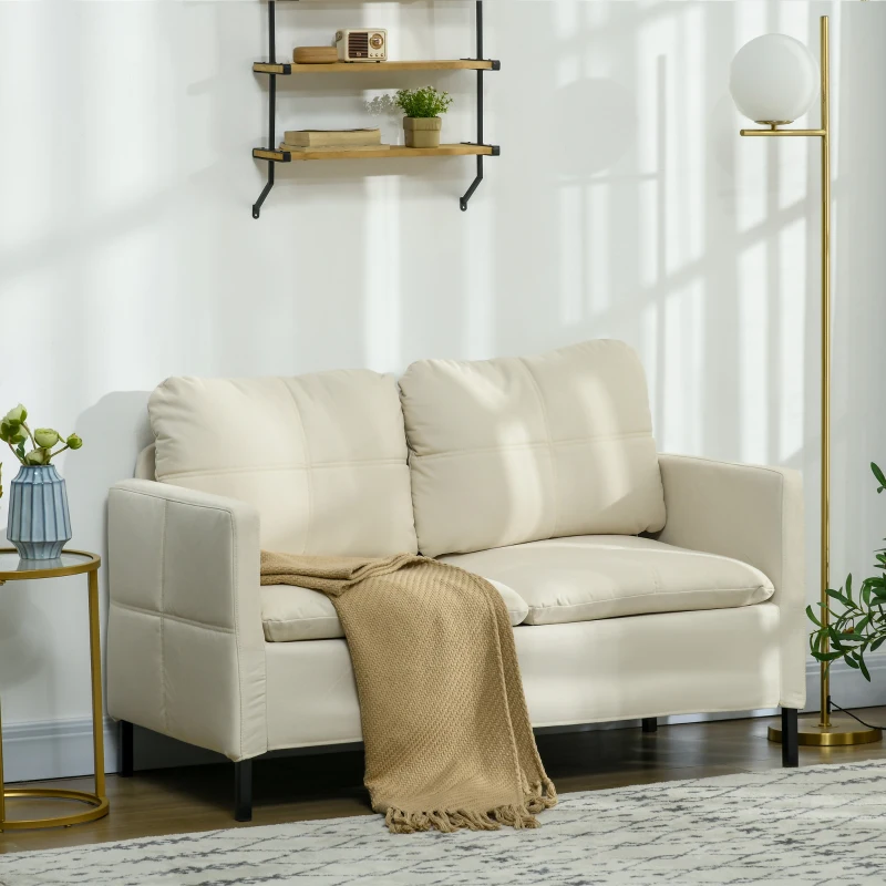 HOMCOM Canapé 2 places zeitgenössisch schwarzes Metallgestell Leinenstoff Creme