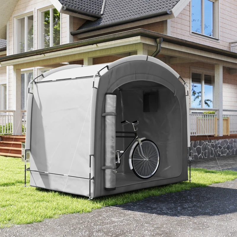 Outsunny Tenda per biciclette rifugio per biciclette portatile per 3-4 biciclette con 2 tasche laterali 205 x 140 x 188 cm grigio scuro