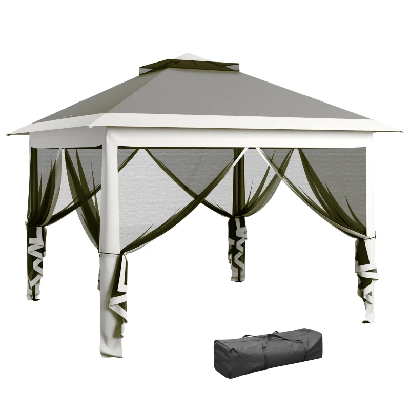 Outsunny Gazebo d'Extérieur à Hauteur Réglable avec Moustiquaires, en Métal et Tissu Oxford, 3,3x3,3x2,8 m, Gris Foncé