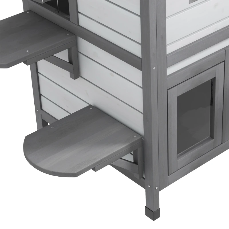 PawHut Casa para Gatos Cabaña para Gatos Cueva para Gatos, 2 Pisos, resistente a la intemperie, 78,1x55,2x90,8 cm, Blanco + Gris