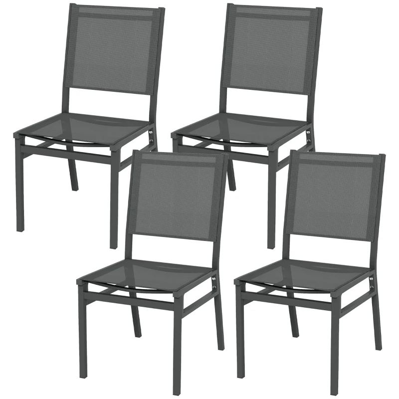 Outsunny Conjunto de 4 sillas de jardín en aluminio con revestimiento de malla textileno para comedor exterior