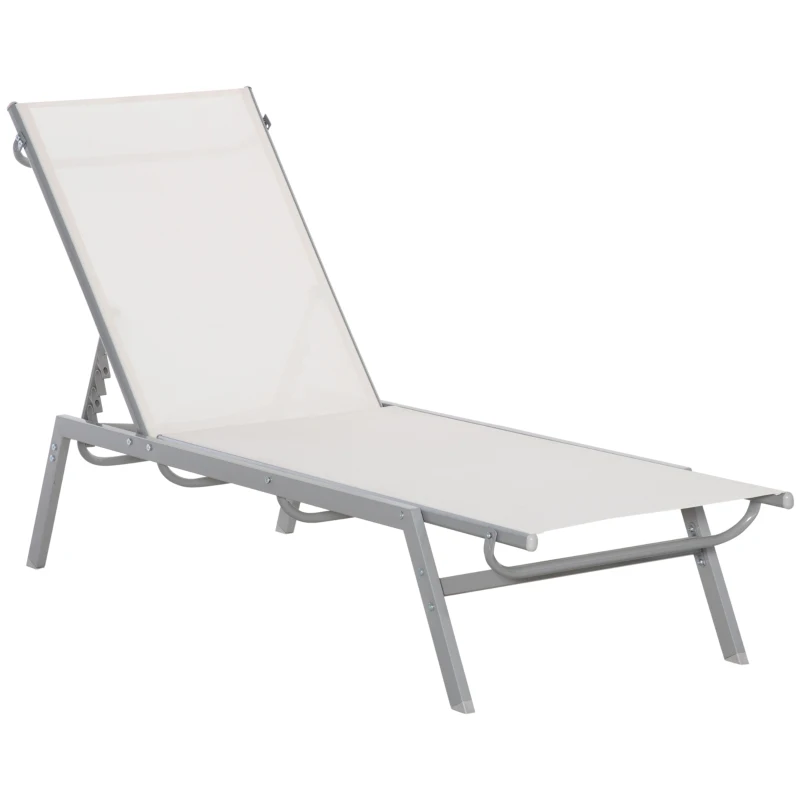 Outsunny Tumbona de jardín Relaxcon respaldo ajustable de 5 posiciones de metal Blanco Crema 170x58x97 cm