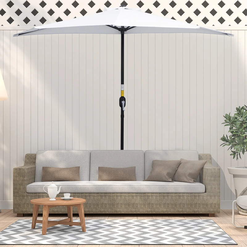 Outsunny Halber Sonnenschirm Ø 2,6 m, Balkonschirm 5 Stahlstreben Polyester creme