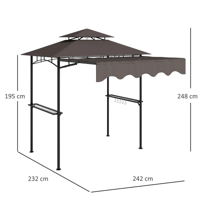 Outsunny Cenador para parrilla 242x149x248 cm con revestimiento impermeable y resistente al fuego, cenador de jardín con doble techo