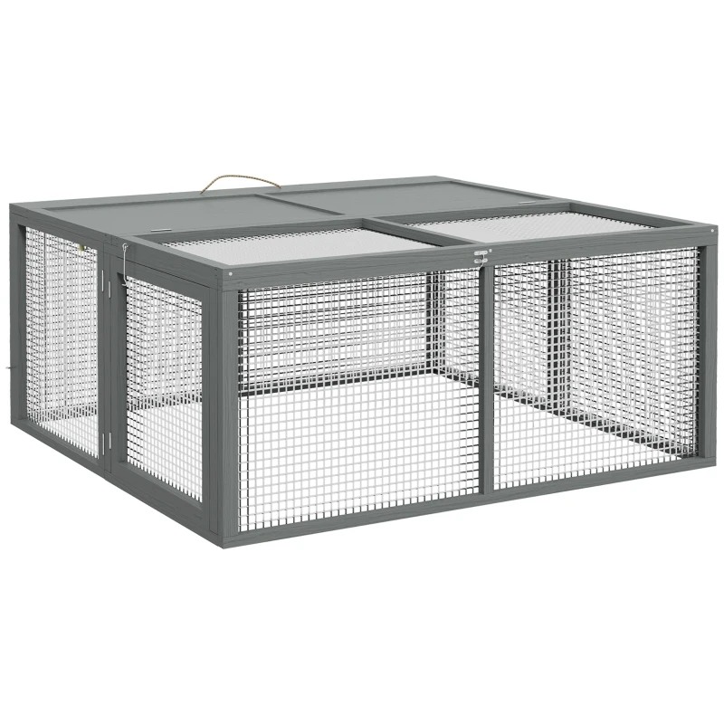 PawHut Gabbia per Conigli, Gabbia per Piccoli Animali, Tetto Apribile, Legno di Pino, 120x120x57cm, Naturale