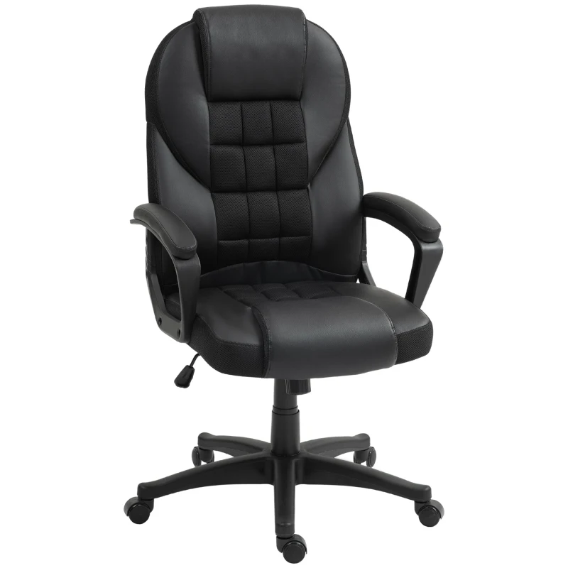 HOMCOM Sedia da ufficio, sedia da ufficio, con funzione basculante e seduta girevole a 360°, 65l x 69P x 110-120H cm, nero