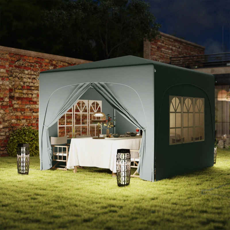 Outsunny Gazebo de Jardín 3x3m Plegable con Altura Ajustable, Protección UPF50+ y Bolsa, Gris Claro