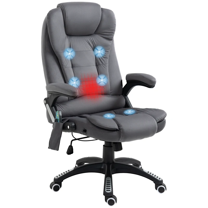 Vinsetto Poltrona da Ufficio con Funzione Massaggiante & Riscaldante, ergonomica, regolabile in altezza, Grigio scuro