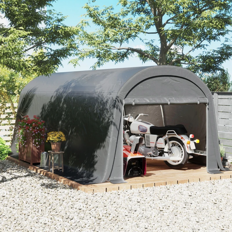 Outsunny Remise de jardin avec bâche en plastique, tente à outils, garage facile à monter, 300L x 600l x 230H cm, Gris foncé