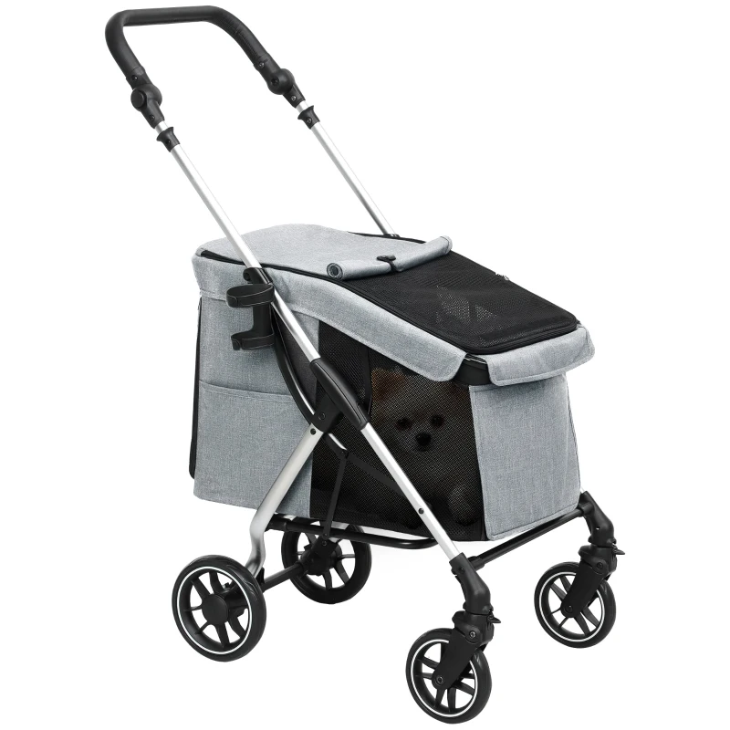 PawHut Poussette pour Animaux Légère et Pliable pour Chiens Petits avec Ventilation Optimale 80x48,5x106 cm Gris et Argent