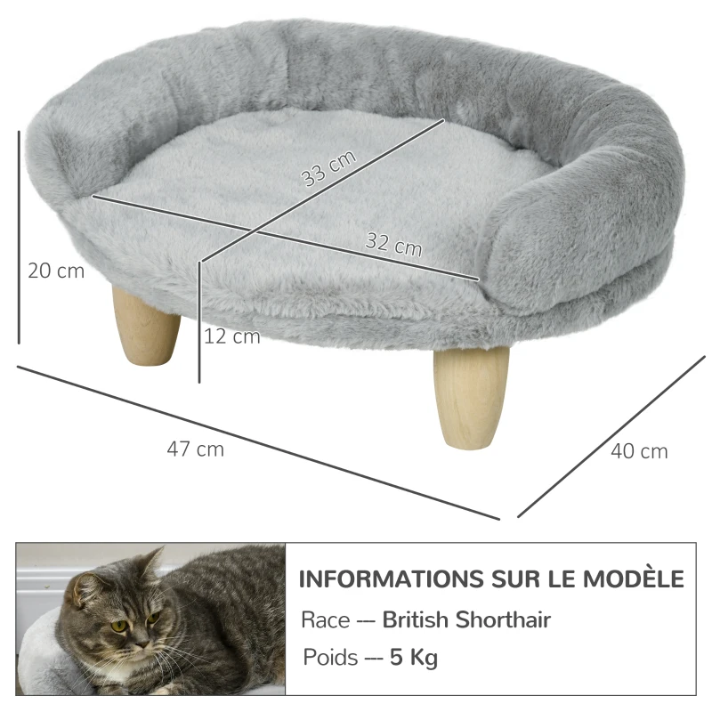 PawHut Hundesofa Hundebett abnehmbar waschbar Plüschbezug Kiefernholzfüße stabil 47 x 40 x 20 cm grau