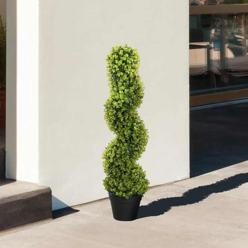 HOMCOM Künstlicher Eukalyptus-Spiralbaum mit inkludiertem Topf für Innen- und Außenbereich, Höhe 90 cm, Grün