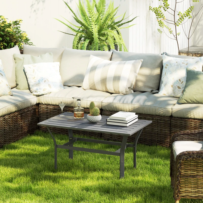 Outsunny Balkontafel Metaal met Lamellenontwerp Weerbestendig, Koffietafel, Tuintafel 91,5 x 55 x 45 cm Donkergrijs