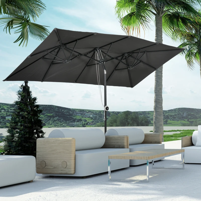 Outsunny Parasol Double Inclinable et Réglable avec Corde, en Polyester et Métal, 150x295x170-214 cm, Gris
