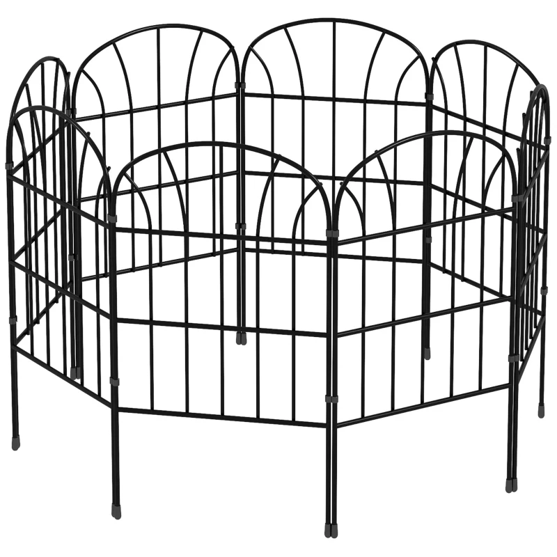 Outsunny Conjunto de 8 vallas de jardín decorativas, bordes de metal Negro con ornamentación - 264x61 cm Negro