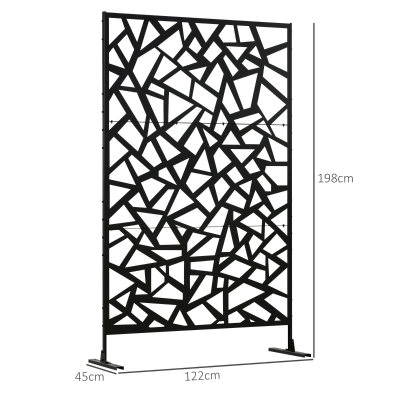 Outsunny Panel brise-vue balcón decorativo exterior con motivo geométrico troquelado de acero 122x45x198 cm Negro