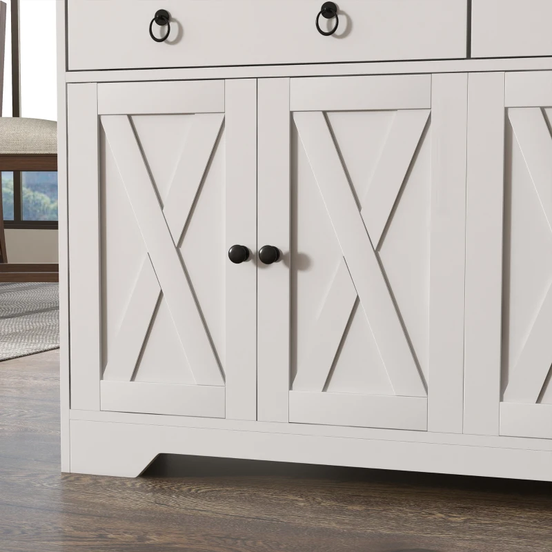 HOMCOM Credenza da Cucina o Salotto in Stile Rurale con 2 Cassetti, 2 Armadi, Ripiani a Diverse Altezze, Bianco