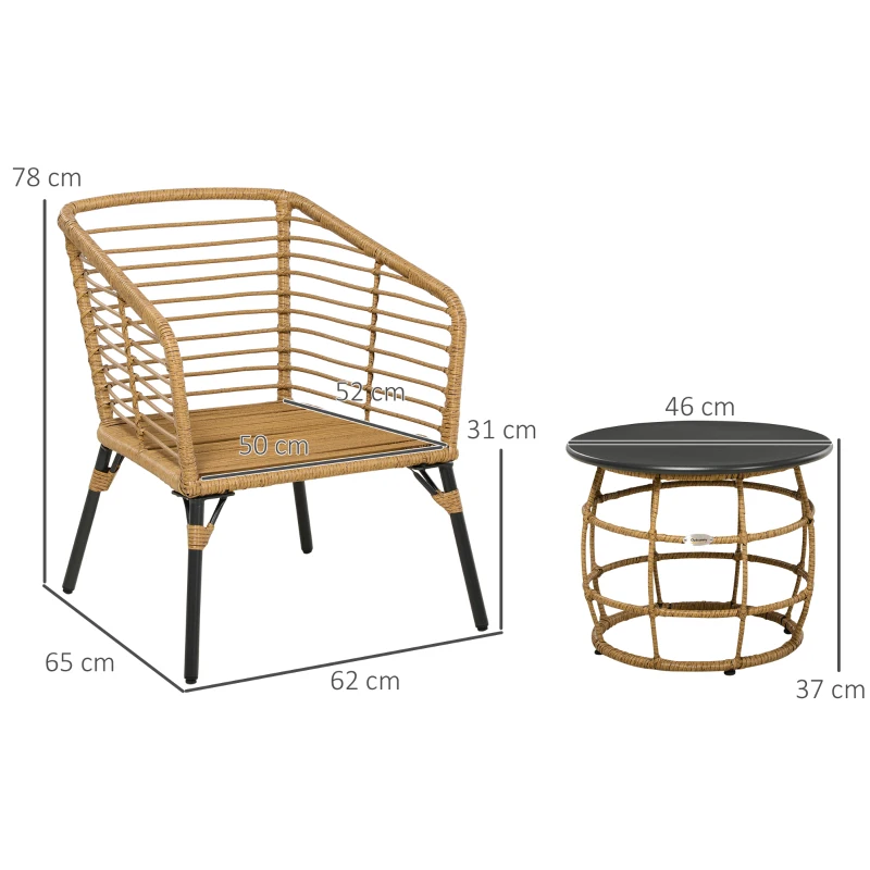 Outsunny Set de Bistrot de 3 Piezas Resistente a la Intemperie 1 Mesa Auxiliar 2 Sillas 62x65x78 cm Arena y Gris Oscuro