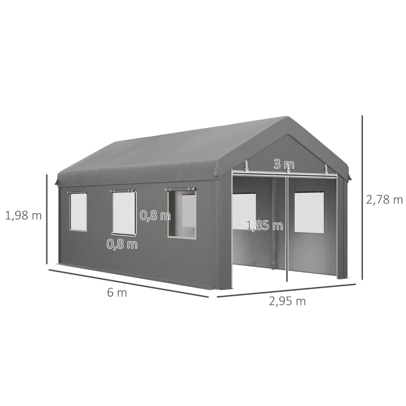 Outsunny Carpa garaje 6x2,95x2,78 m acero galvanizado PE de alta densidad 160 g/m² 2 puertas enrollables y 6 ventanas
