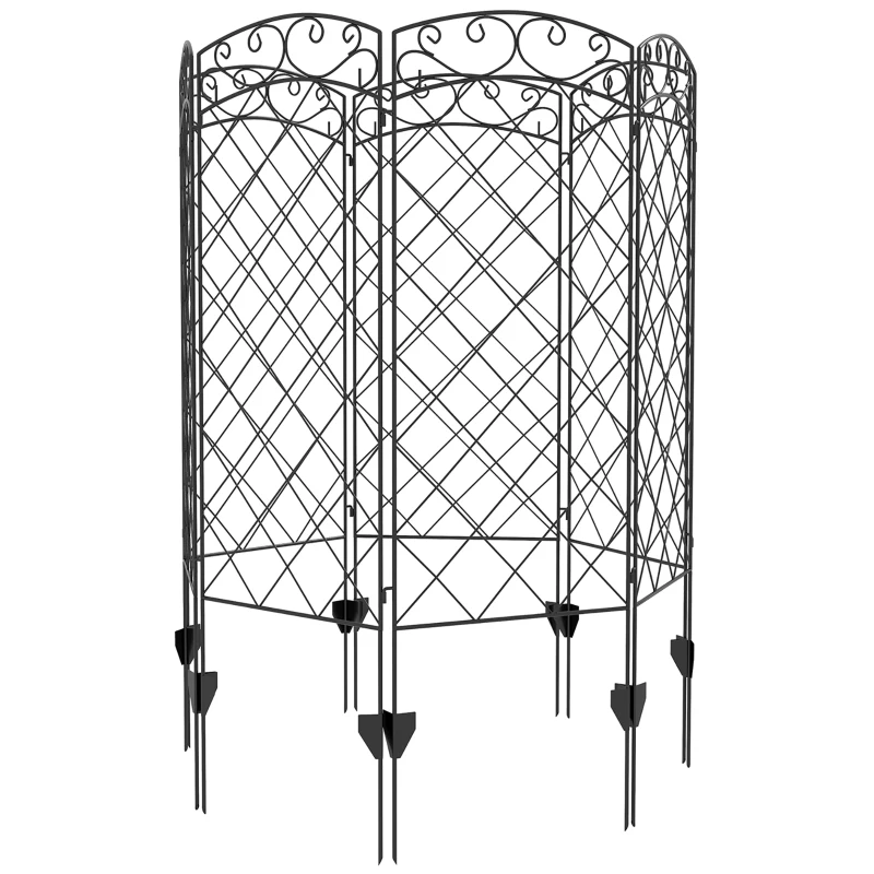 Outsunny Lote de 7 vallas de jardín decorativas de metal con ornamentos - 344x110 cm Negro