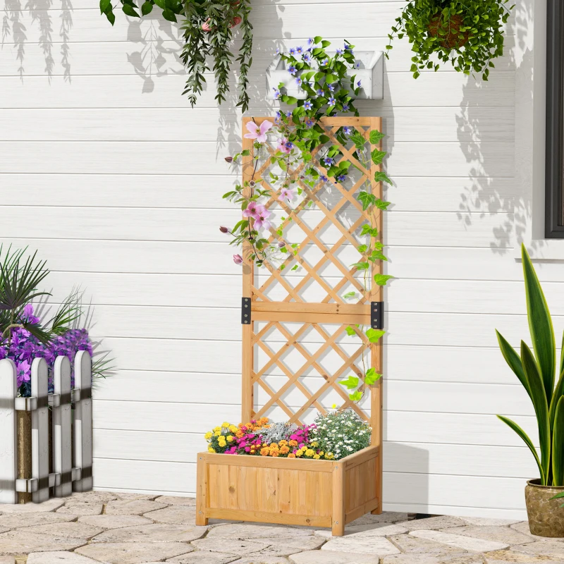 Outsunny Jardinera con Enrejado para Exteriores o Jardín, Maceta para Plantas Trepadoras en Madera 60x40x160cm