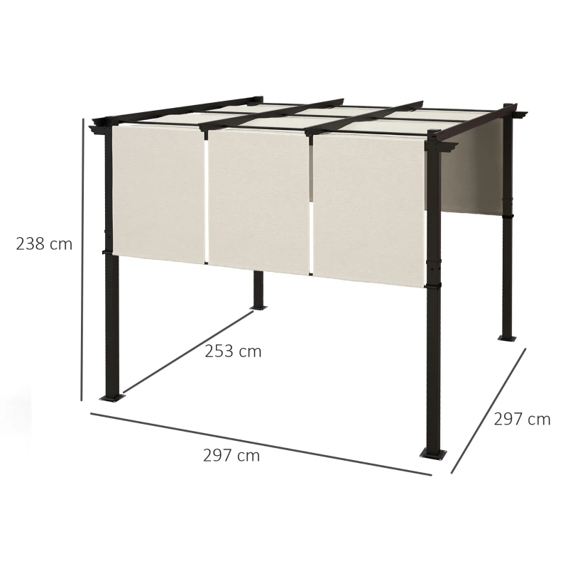 Outsunny Pergola mit 3 verschiebbaren Planen 3 x 3 m, Stahlkonstruktion Polyesterstoff in hoher Dichte 180g/㎡ Beige