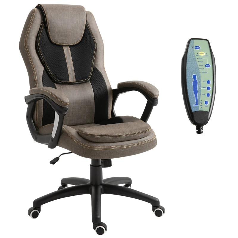 Vinsetto Silla de oficina con masaje silla oficina cómoda altura ajustable giratoria 360° poliéster PU Gris Marrón