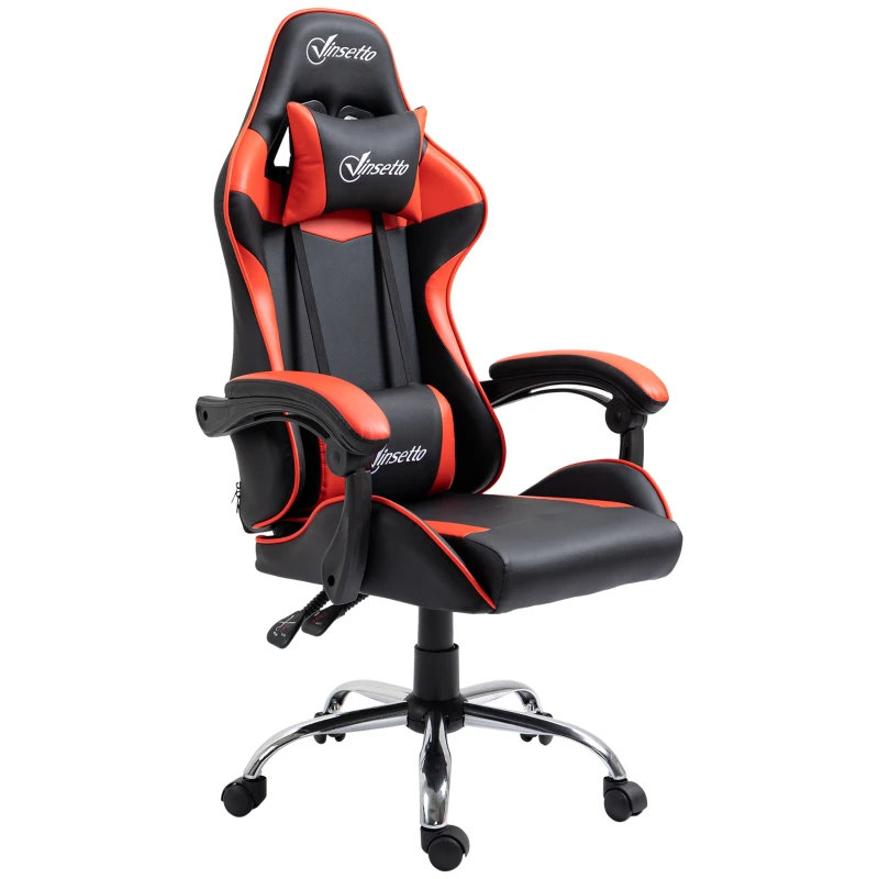 Vinsetto Sedia Gamer, Sedia da Ufficio con Poggiatesta Ergonomico, Altezza Regolabile, Schienale Reclinabile fino a 135°, Nero