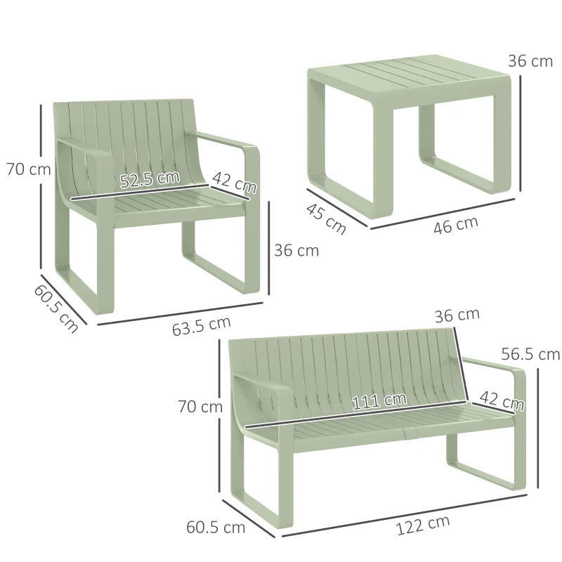 Outsunny Set de Grădină din 5 Piese cu Canapea, 2 Fotolii și 2 Măsuțe, 122x60.5x70 cm, Verde(m-3)