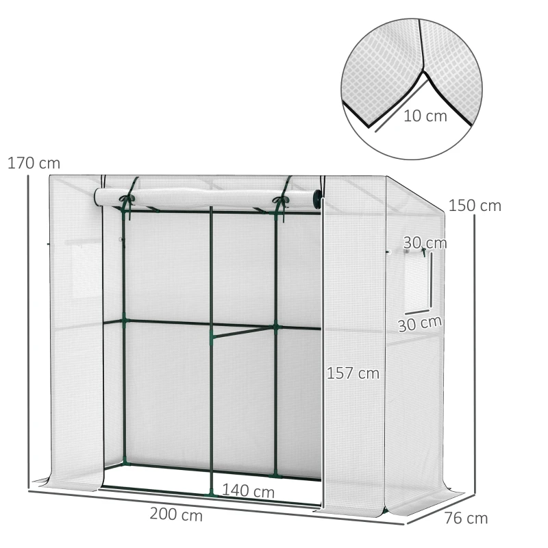 Outsunny Mini-serre adossée avec porte à enroulement et fenêtres en filet, résistant aux UV, pour fleurs, semis, plantes, Blanc