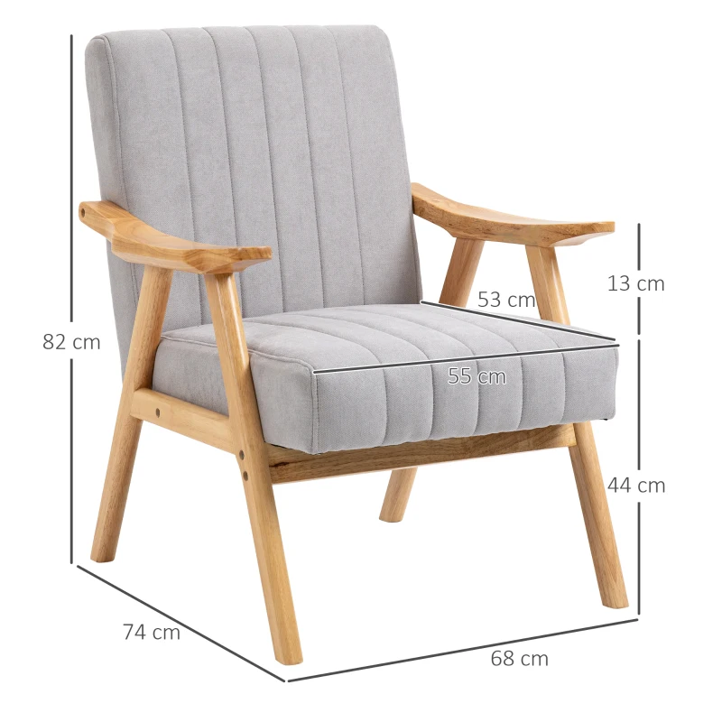 HOMCOM Sillón en Diseño Escandinavo Terciopelo Madera maciza; 68x74x82 cm Natural + Gris