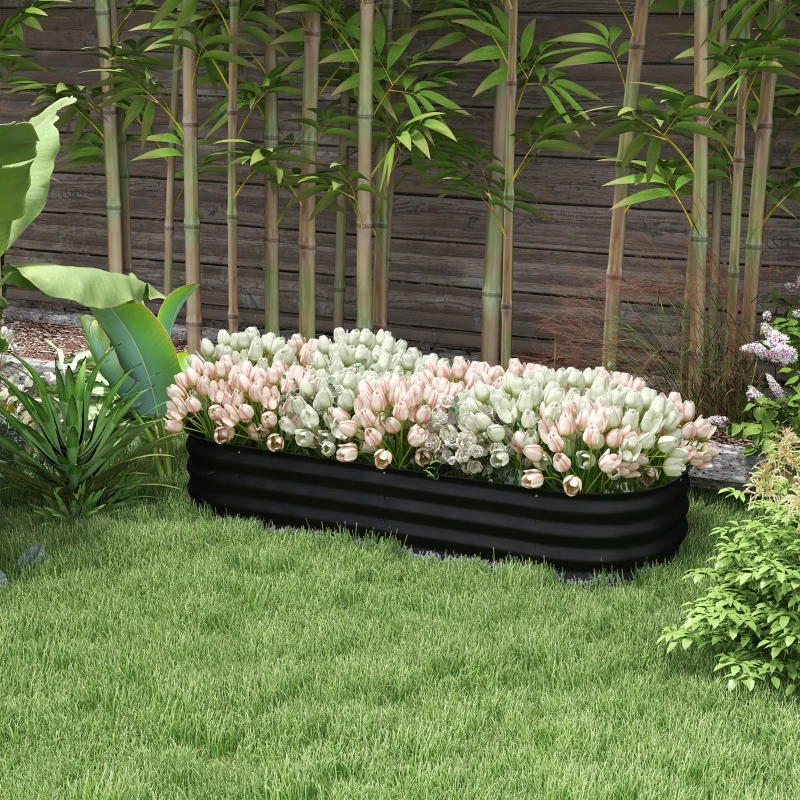 Outsunny Jardinería elevada cuadrada de jardín en acero modular verduras, plantas, flores, 150x62x30 cm Negro