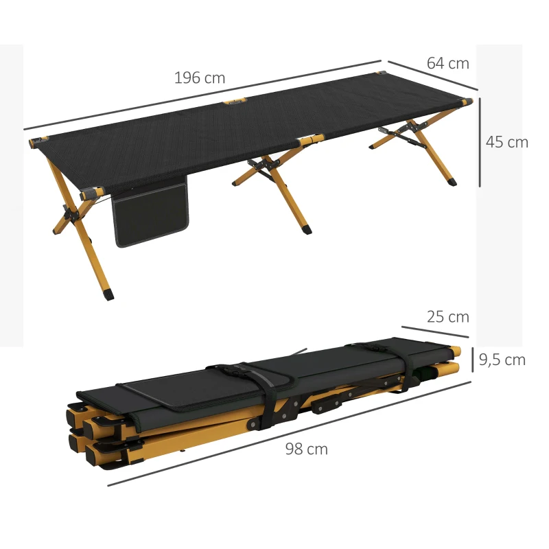 Outsunny Cama de Camping plegable en aluminio con bolsillo lateral - tela Oxford para playa, camping, jardín