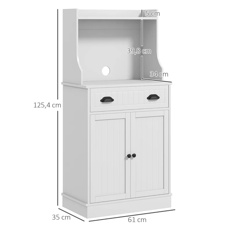 HOMCOM Armario microondas para cocina con espacio abierto 1 cajón y armario 2 puertas 61x35x125,4 cm Blanco