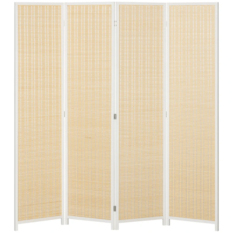 HOMCOM Paravento in Legno, Separatore di Ambienti Pieghevole da 4 Pannelli, 180 x 180 cm, Legno Naturale