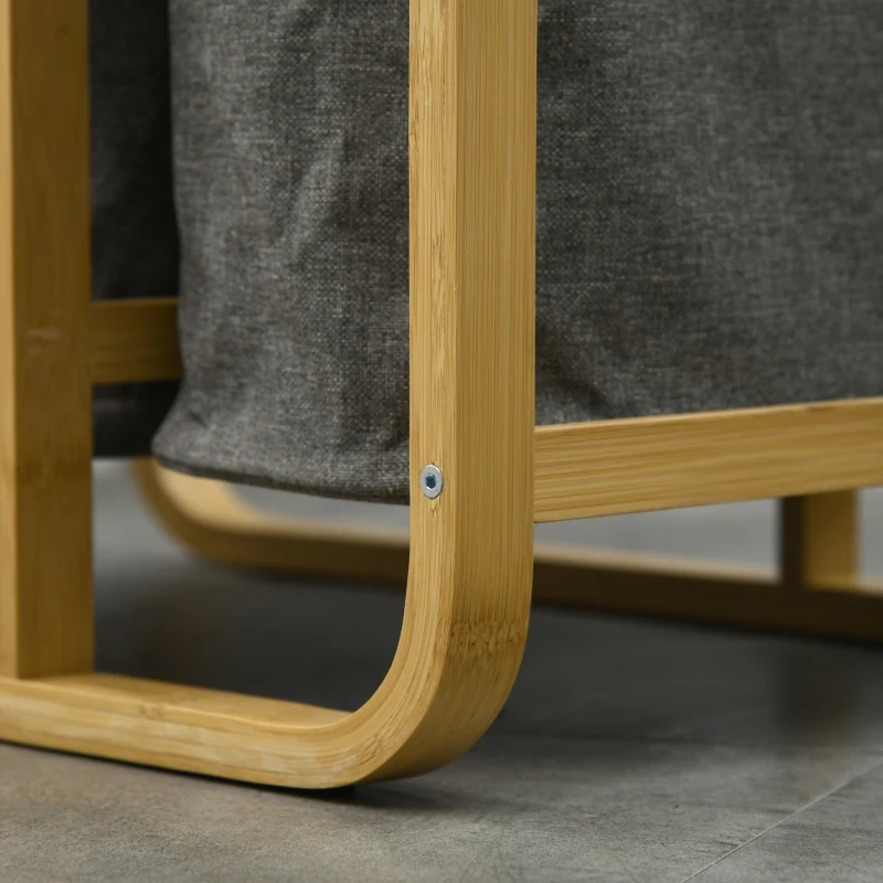 HOMCOM Cesto de ropa cesta de almacenamiento canasto de ropa cesto de ropa sucia de bambú 3 cestas - 49x33x70 cm Gris