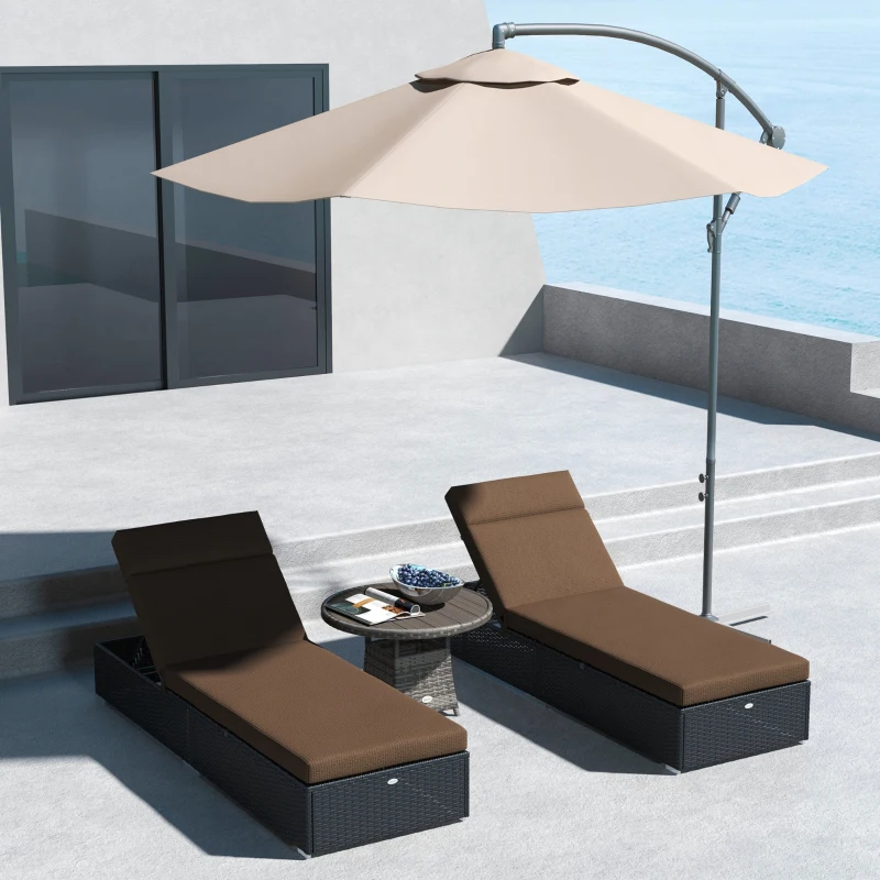 Outsunny Set di 2 Materassi per Sedia a Sdraio Lettino da Sole con Fasce di Fissaggio per Giardino, 196 L x 55 L cm, Marrone